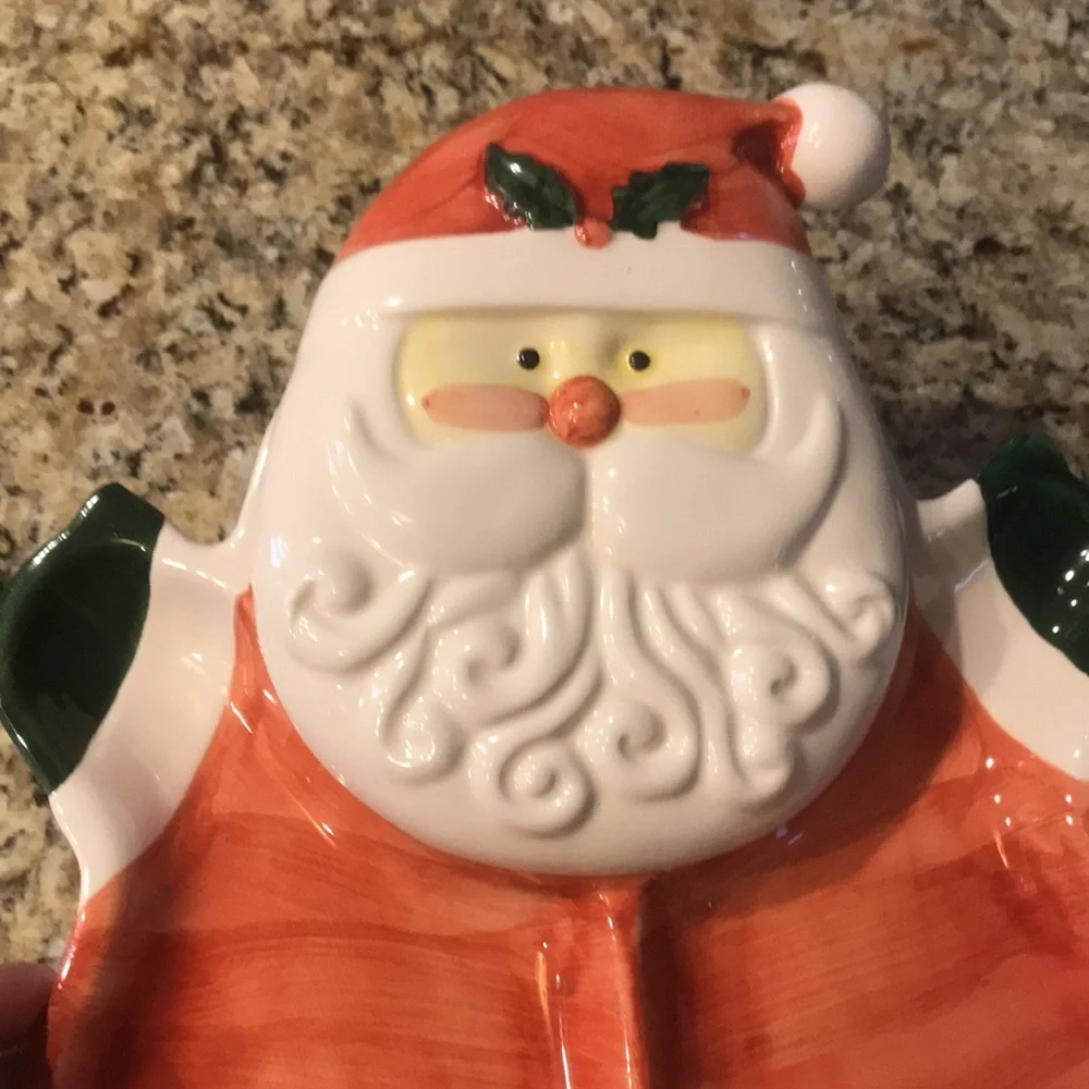 Vintage 1980's‎ Santa Chip & Dip Ceramic Divided Serving Platter